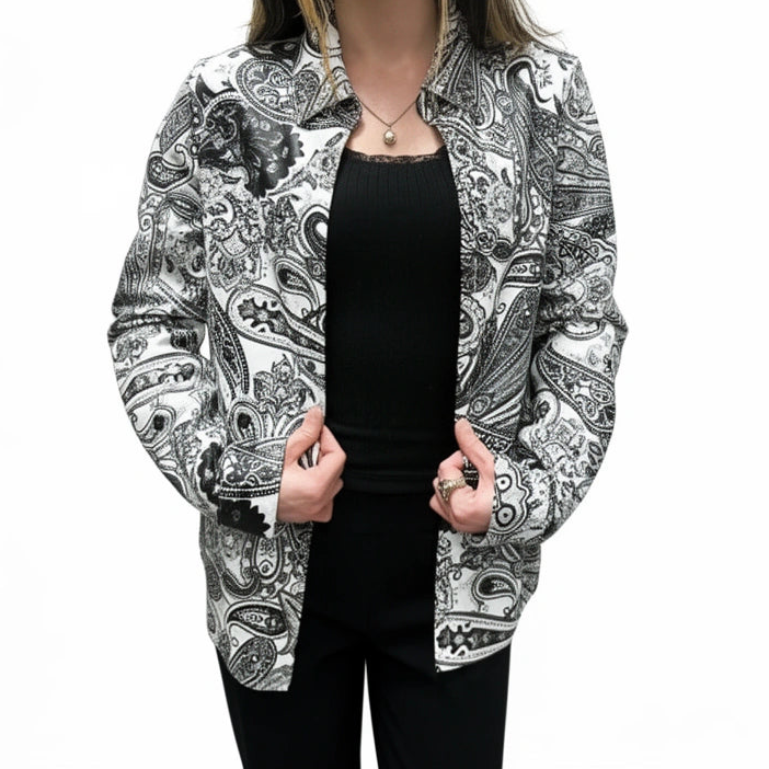 Italian Leather Black & White Paisley Jacket (XS)