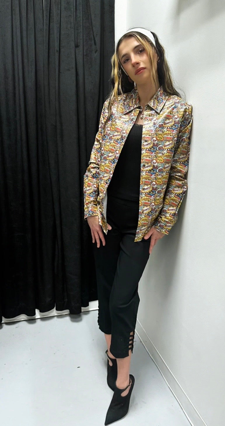 Italian Leather Comic Pattern Italian Leather Jacket (XS & S)