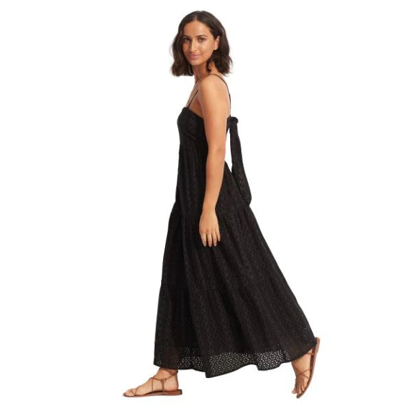 Broderie Anglaise Tiered Tie-Back Maxi Dress by Sea Folly
