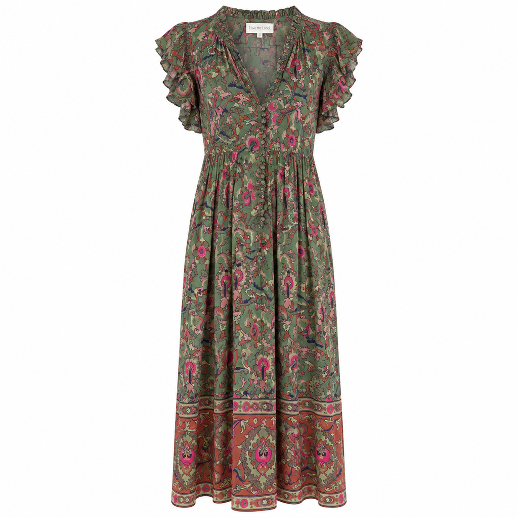 LOVE THE LABEL GREEN FLORAL PRAIRE DRESS MEDIUM