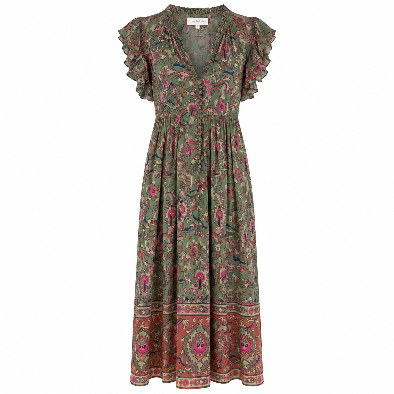 LOVE THE LABEL GREEN FLORAL PRAIRE DRESS MEDIUM