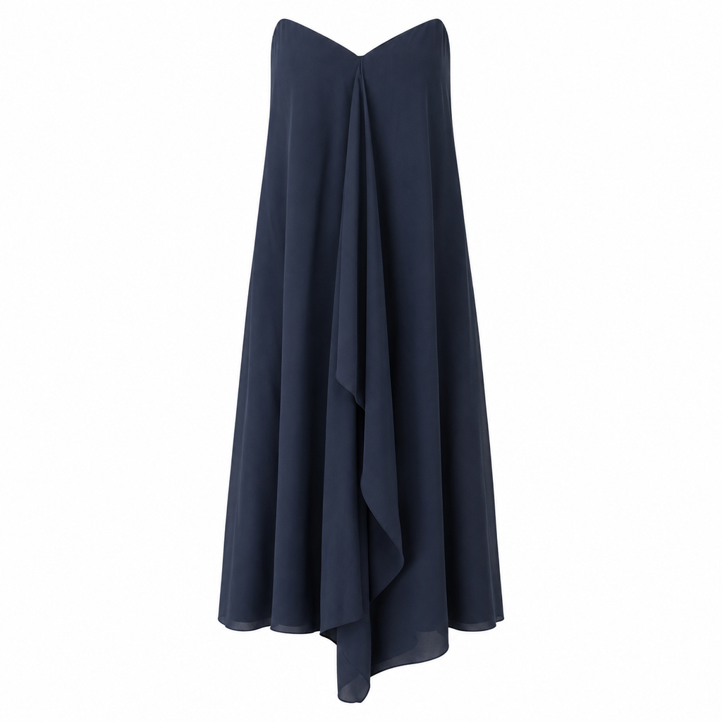 TIBI NAVY BLACK DRAPE FRONT STRAPLESS DRESS SIZE 0
