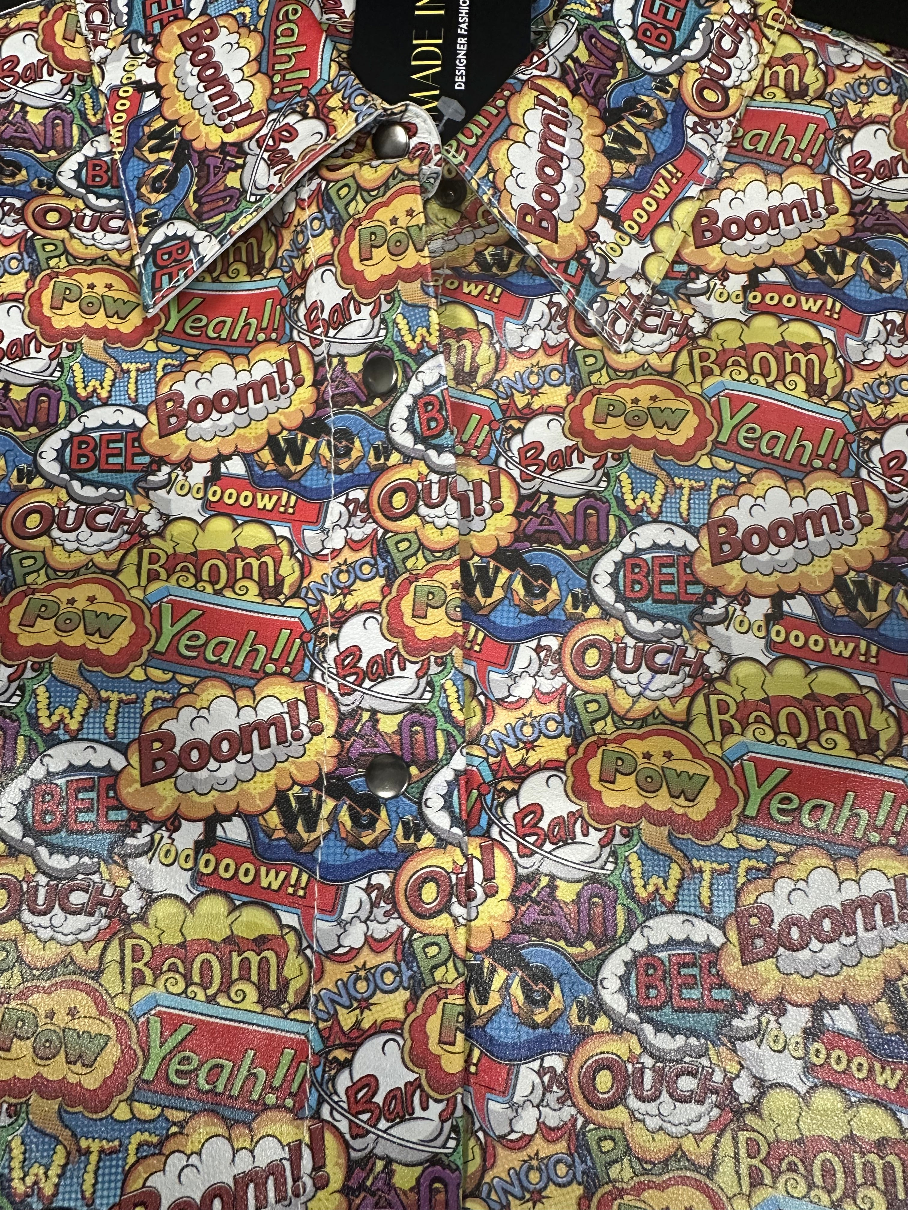 Italian Leather Comic Pattern Italian Leather Jacket (XS & S)