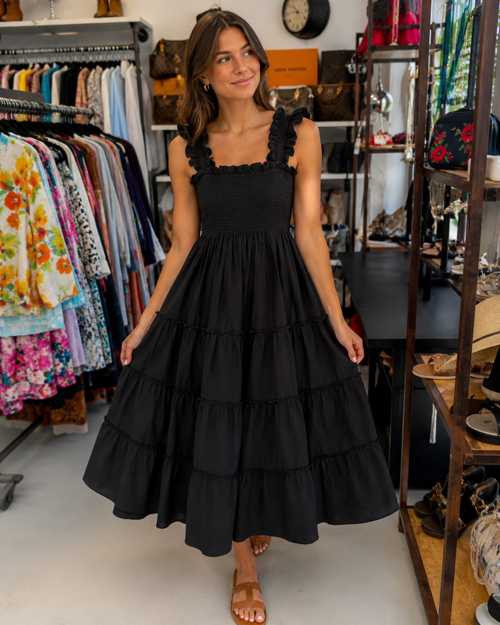HILL HOUSE ELLIE MIDI PRAIRE BLACK XS