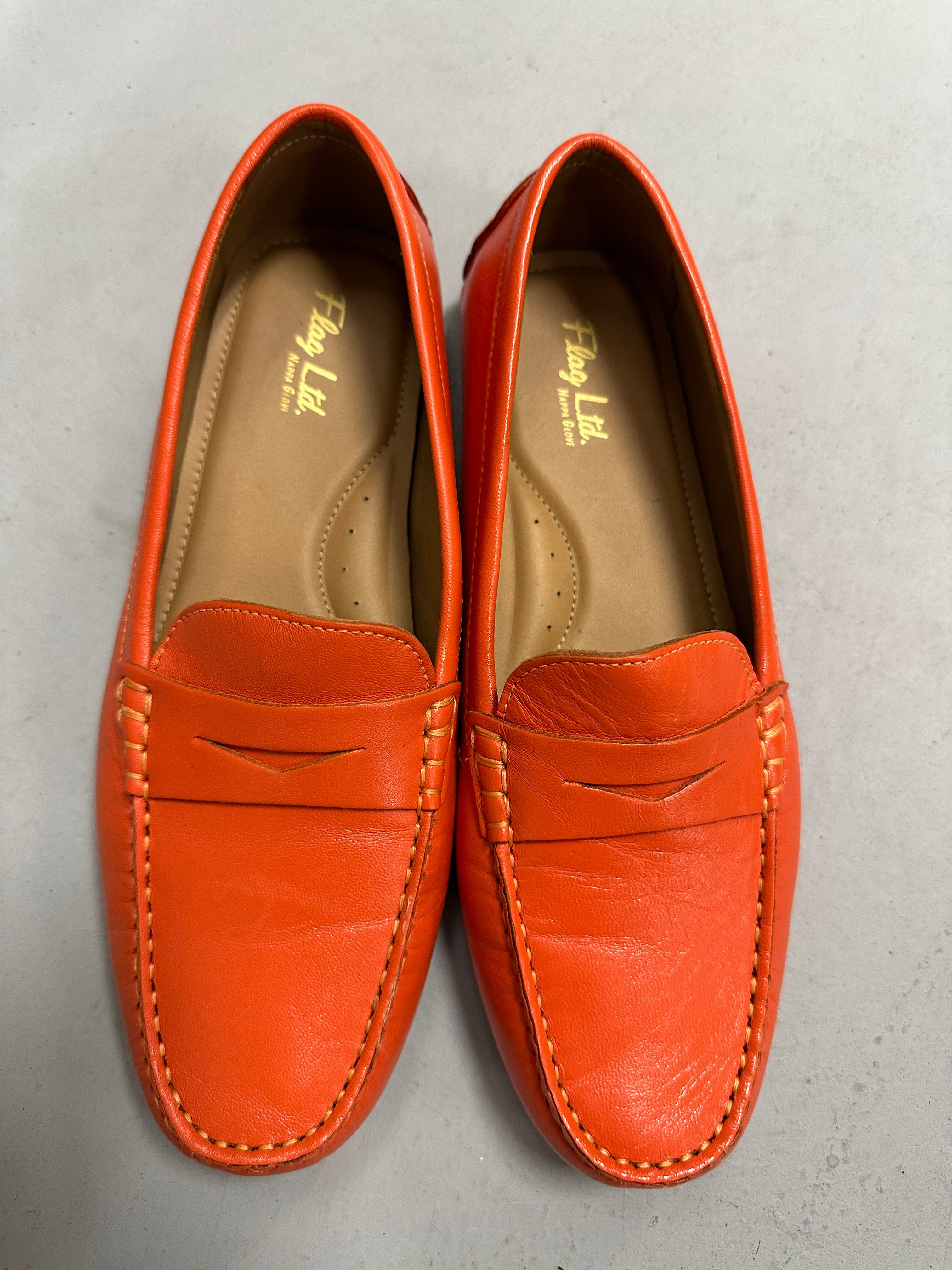 Orange Leather Loafers by Flag LTD Sz 9.5
