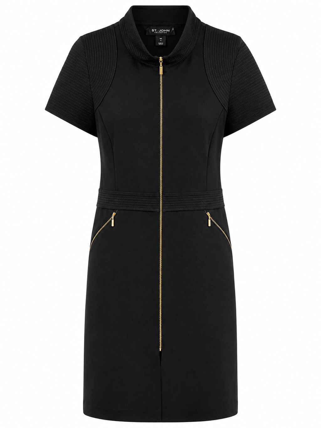 ST. JOHN COLLECTION ZIP FRONT MAROCAIN CREPE DRESS SIZE 16 BLACK 16