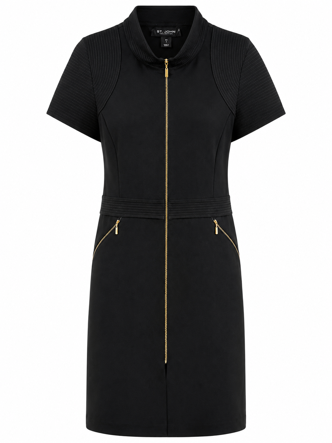 ST. JOHN COLLECTION ZIP FRONT MAROCAIN CREPE DRESS SIZE 16 BLACK 16