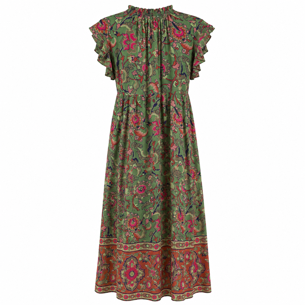 LOVE THE LABEL GREEN FLORAL PRAIRE DRESS MEDIUM