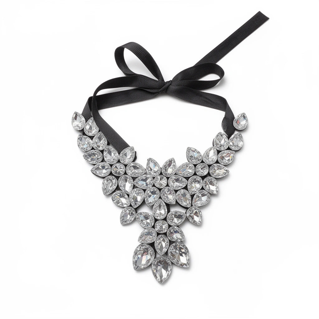 Crystal ribbon tie necklace