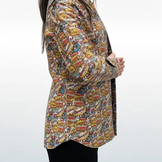 Italian Leather Comic Pattern Italian Leather Jacket (XS & S)