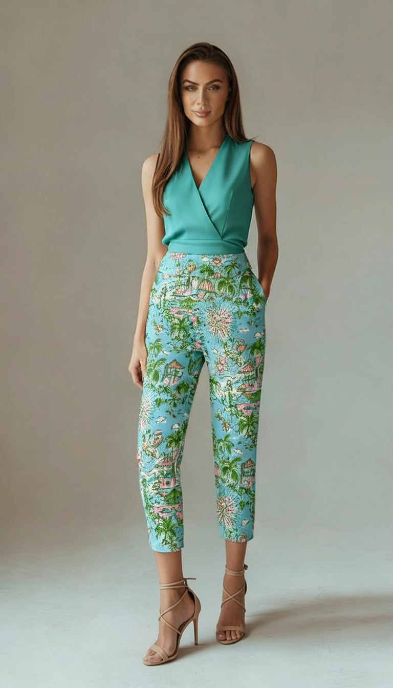 Lilly Pulitzer UPF 50+ Luxletic 28" Corso Pant - Fresh Water Blue Sunbathers Bliss Golf