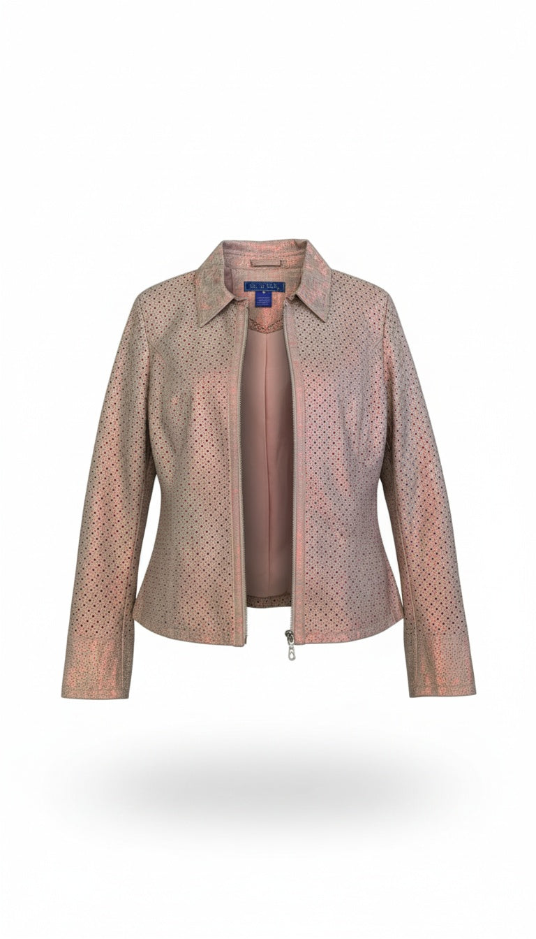 Iridescent Pink Italian Leather Jacket with Micro Star Cutouts