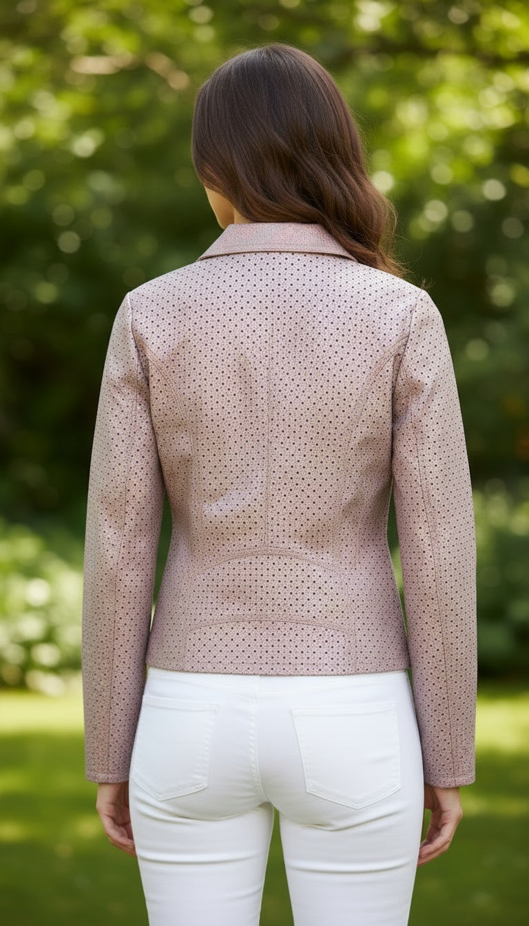 Iridescent Pink Italian Leather Jacket with Micro Star Cutouts