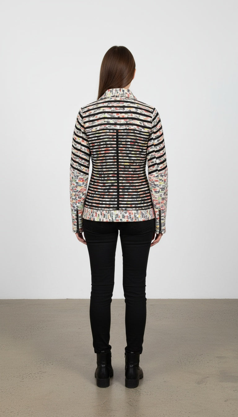 Italian Leather Jacket with See-Through Nylon Stripes