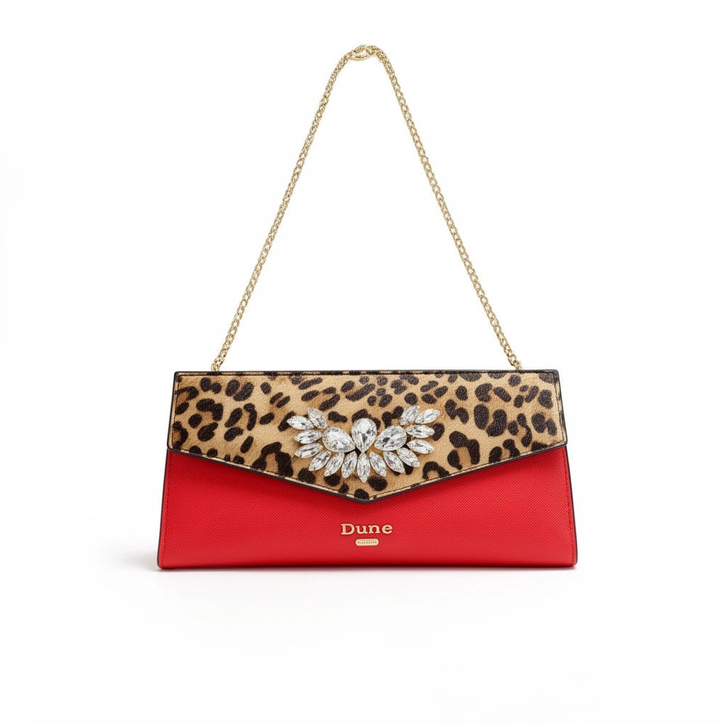 Dune London Red Leopard Wallet on a Chain Crossbody Bag