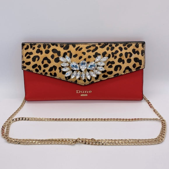 Dune London Red Leopard Wallet on a Chain Crossbody Bag