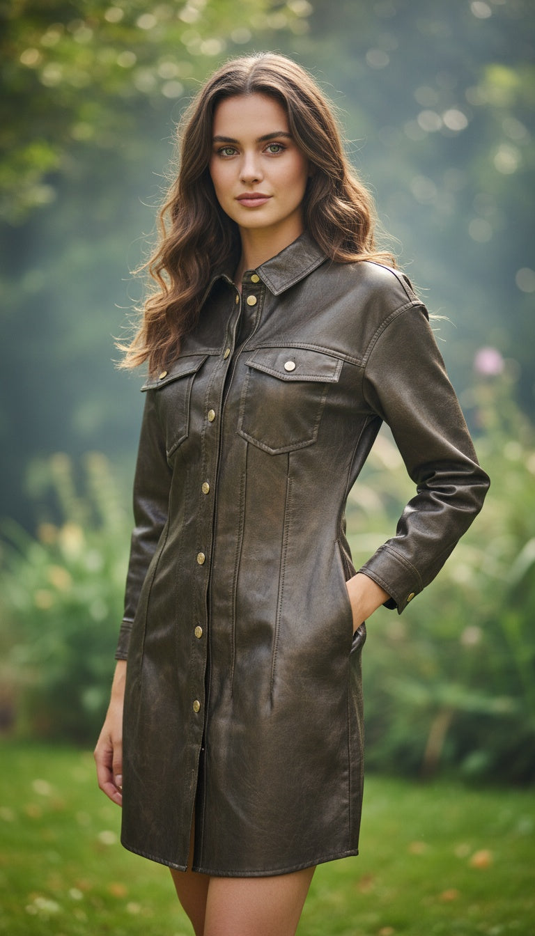 Limited Edition Brown Faux leather button-down mini dress from Zara