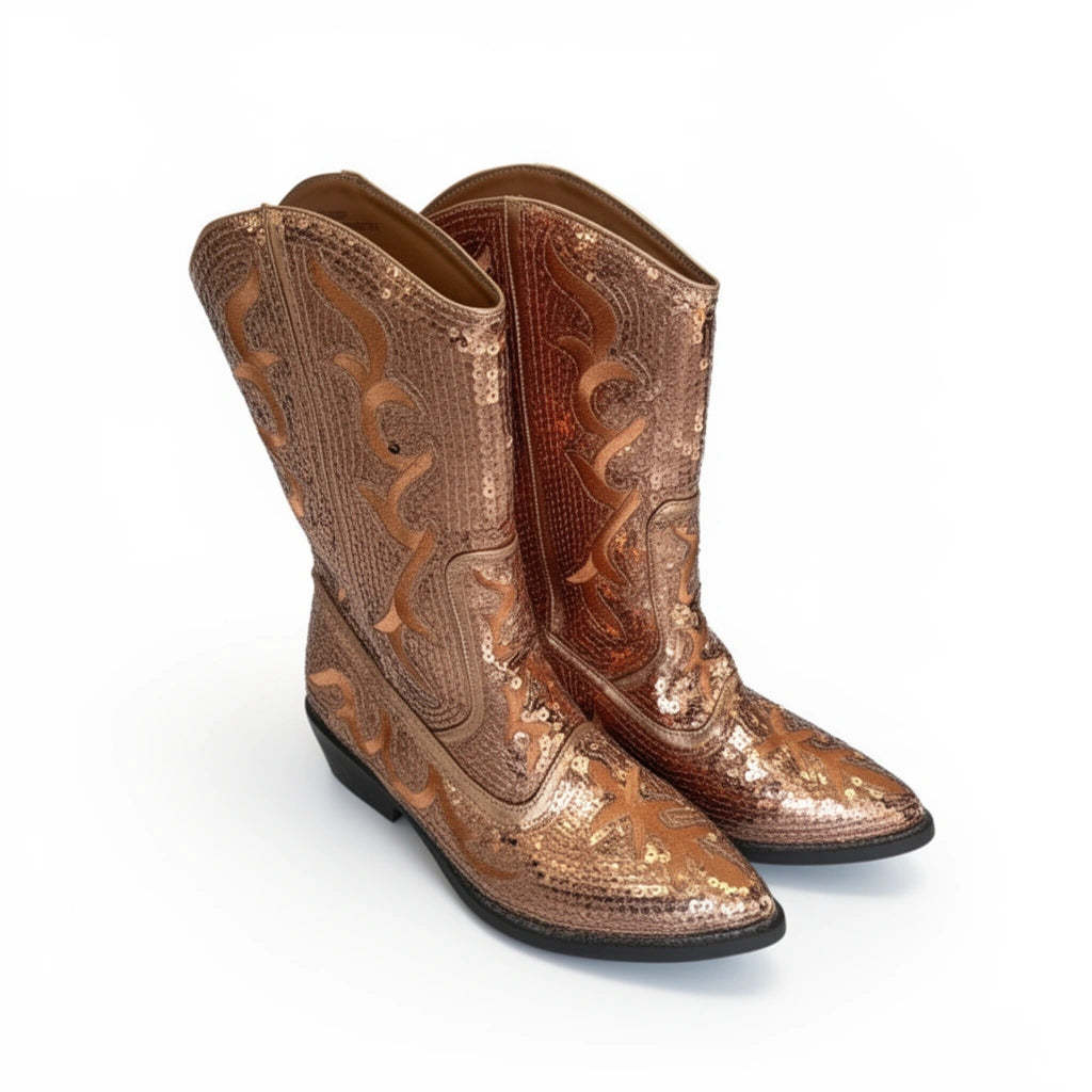 Bronze Sequin Cowboy Boots