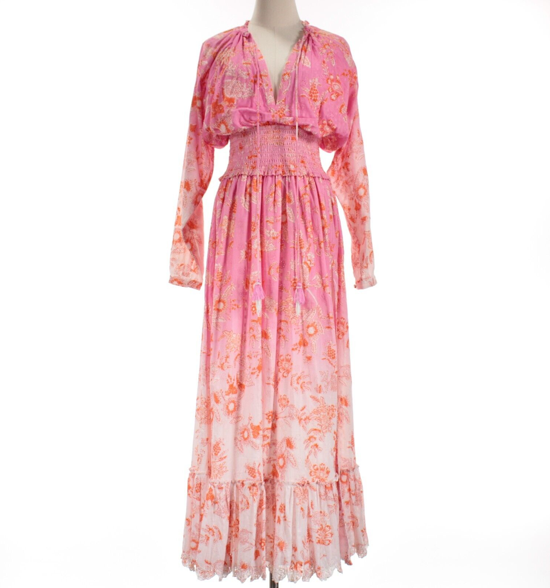 Hemant & Nadita Sudra Long Sleeve Maxi Dress in Florals Sz S