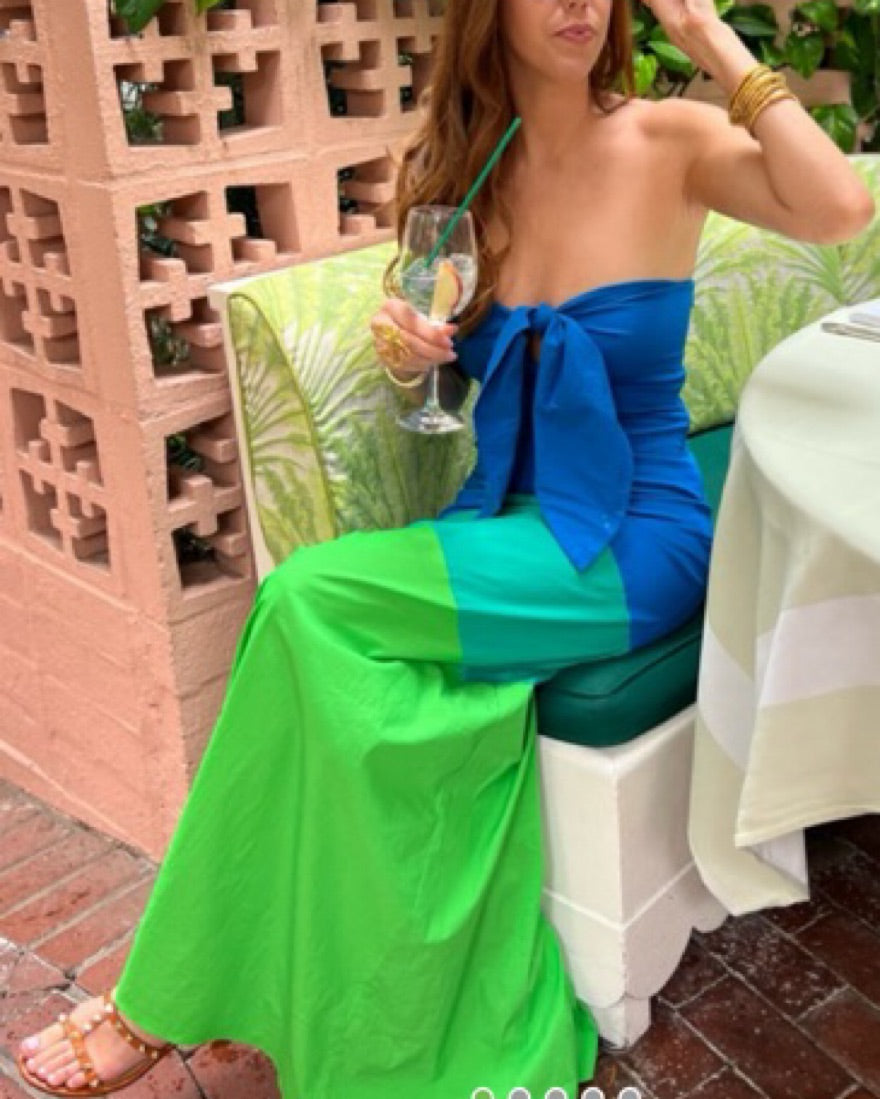 Mango X Simon Miller Sirena Blue Green Strapless Dress Large