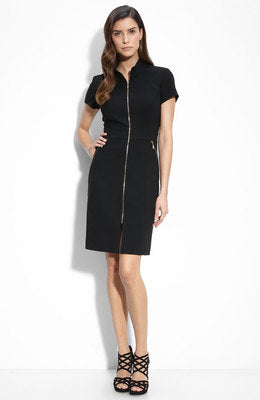 ST. JOHN COLLECTION ZIP FRONT MAROCAIN CREPE DRESS SIZE 16 BLACK 16