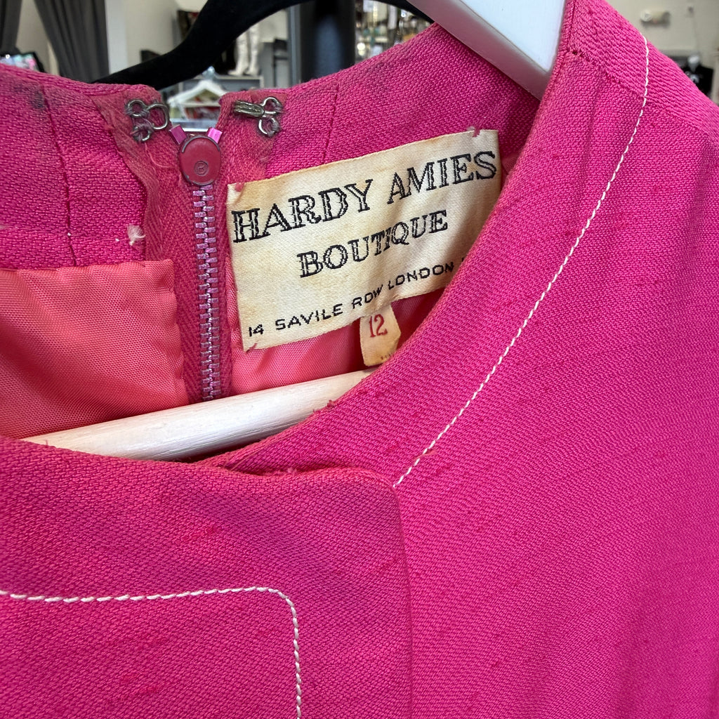 HARDY AMIES BOUTIQUE VINTAGE 1970S PINK WOOL DRESS 12