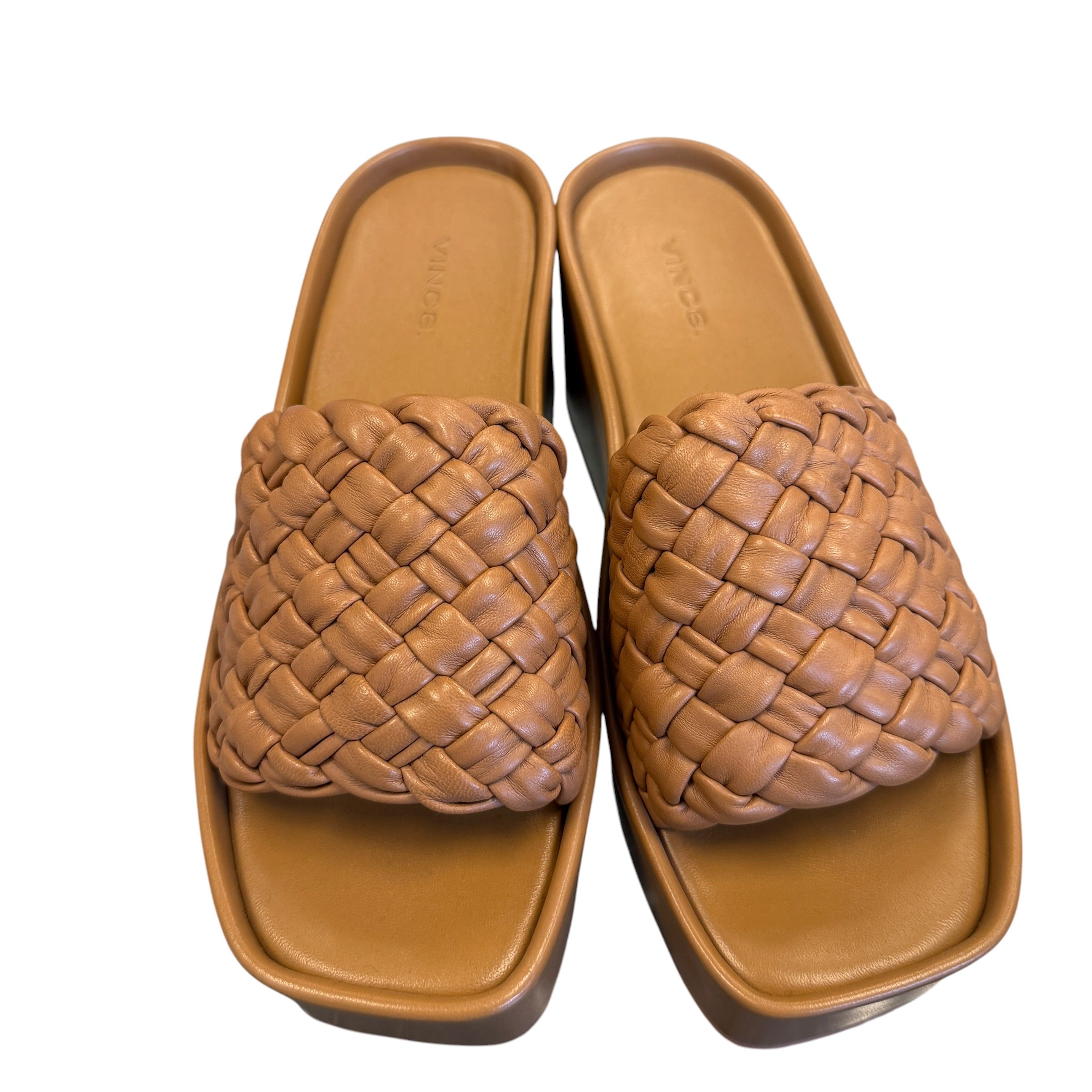 VINCE  MARI WOVEN LEATHER SLIDES 7.5