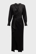 SIMKHAI TATITA DRAPE FRONT MIDI DRESS BLACK 0