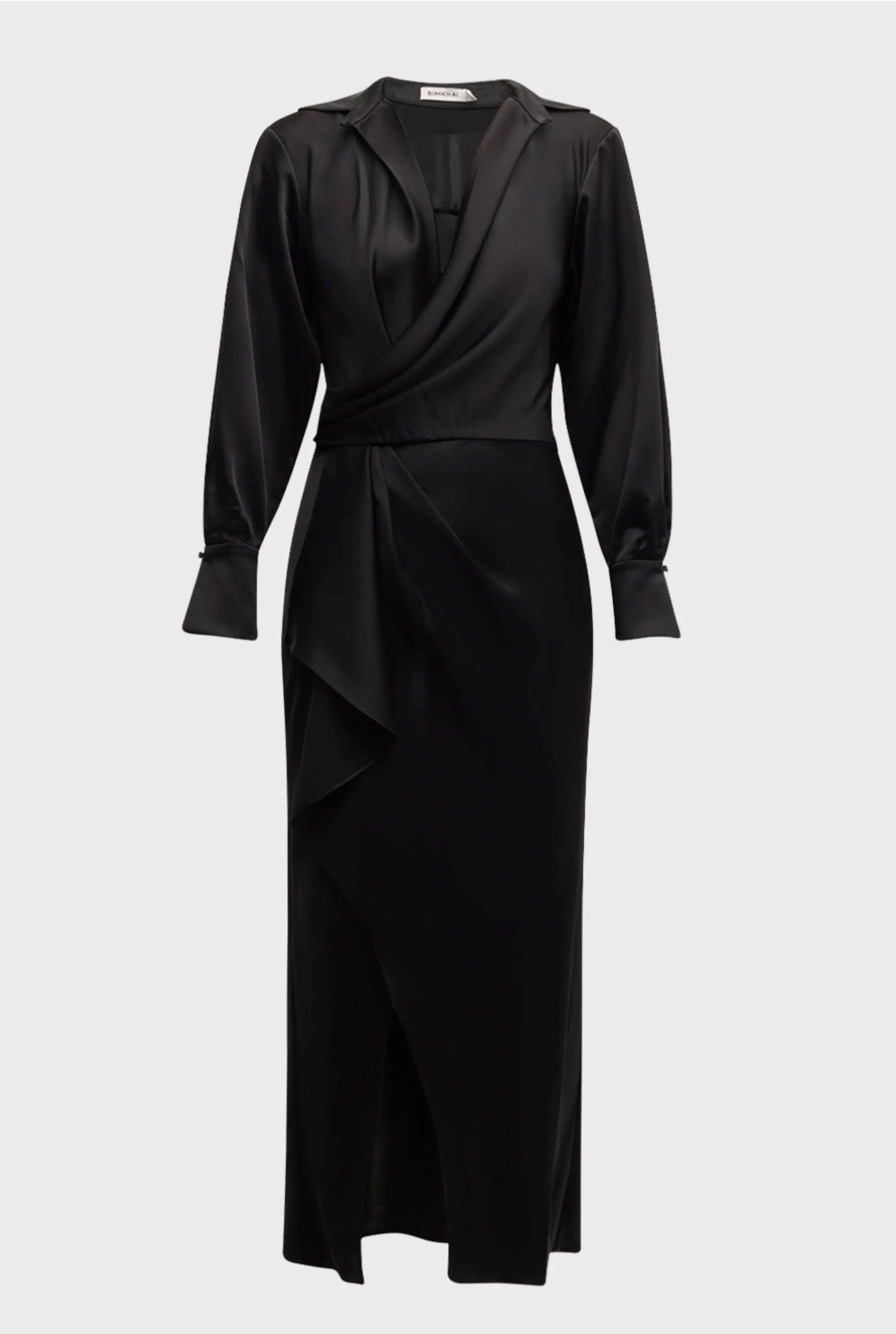 SIMKHAI TATITA DRAPE FRONT MIDI DRESS BLACK 0